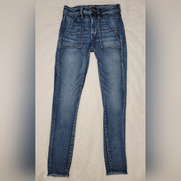 American Eagle Blue High Rise Jeggings Jeans with Medium Wash - Picture 1 of 13